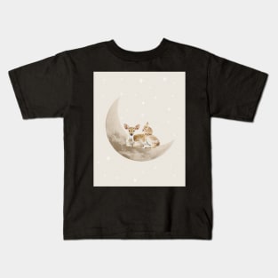 Deer and rabbit sleeping on the moon Kids T-Shirt